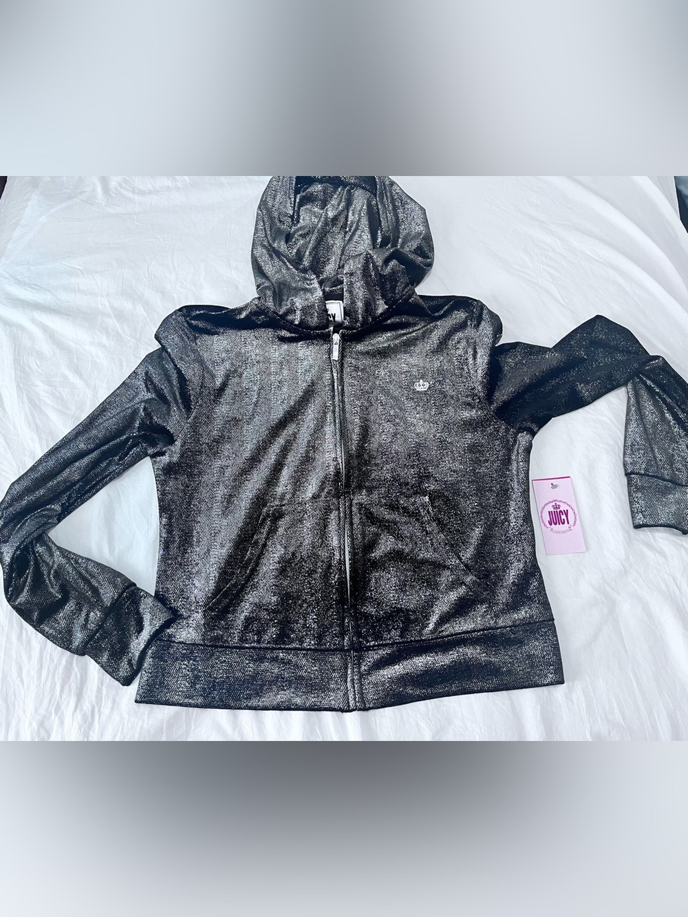 Juicy Couture Metallic Black Girls' Zip Hoodie